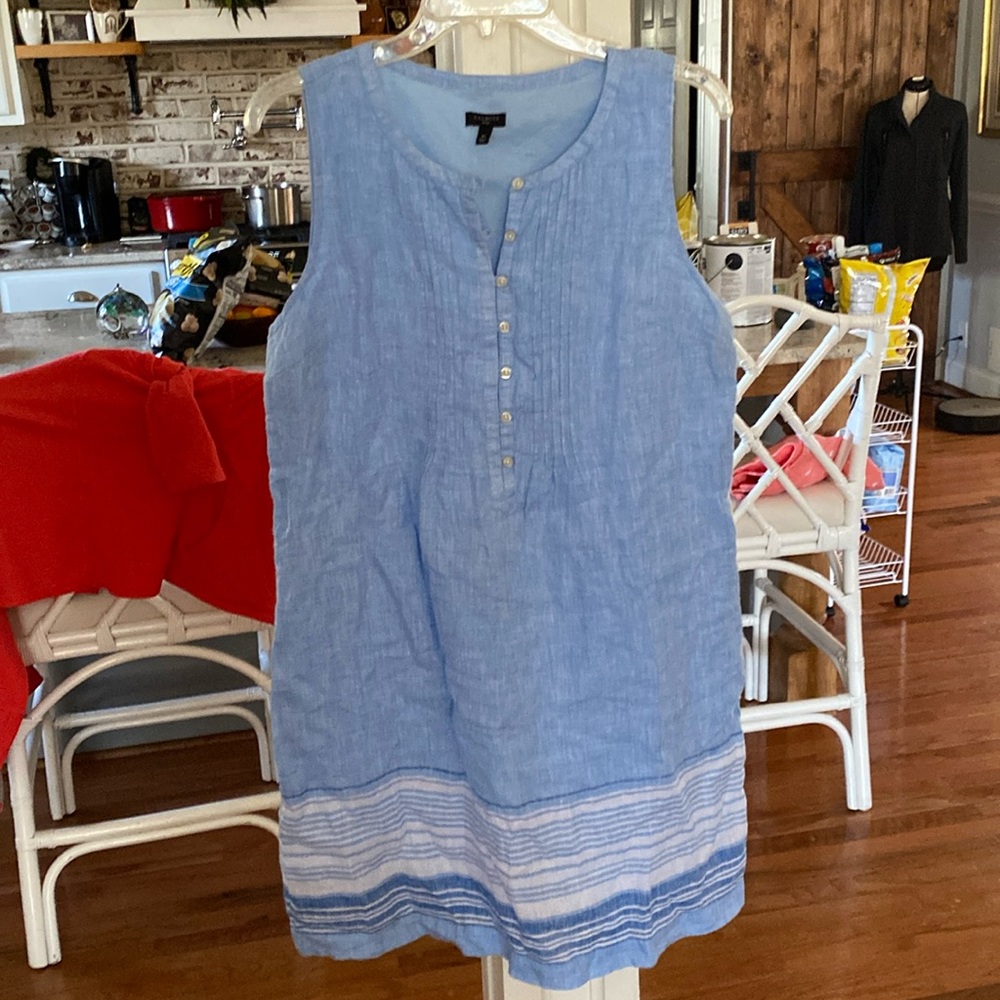 Talbots ~Linen Petite Striped Sleeveless 8 Petite Shift Dress